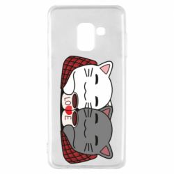 Чохол для Samsung A8 2018 Сats with plaid and coffee - PrintSalon