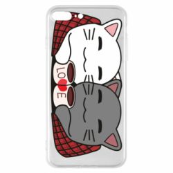 Чохол для iPhone 8 Plus Сats with plaid and coffee - PrintSalon