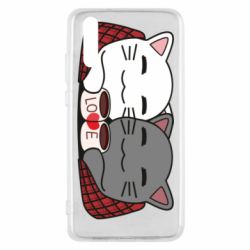 Чохол для Huawei P20 Сats with plaid and coffee - PrintSalon