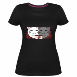 Жіноча преміум футболка Сats with plaid and coffee - PrintSalon