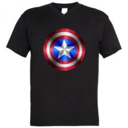 Мужская футболка  с V-образным вырезом Щит Капитана Америка - PrintSalon