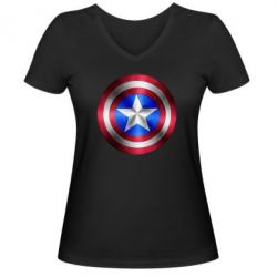 Женская футболка с V-образным вырезом Щит Капитана Америка - PrintSalon