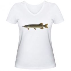 Женская футболка с V-образным вырезом Щука
