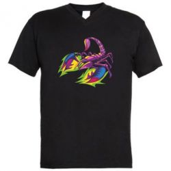 Мужская футболка  с V-образным вырезом Scorpion tattoo-PrintSalon Мужская футболка  с V-образным вырезом Scorpion tattoo