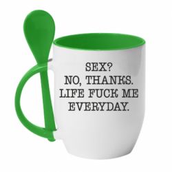 Чашка с ложкой Sex? No, tanks. - PrintSalon
