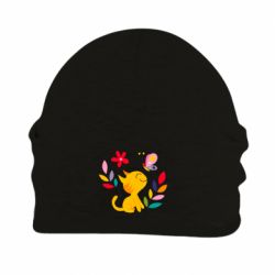 Шапка флисовая Cat, Flowers and Butterfly - PrintSalon