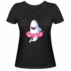 Женская футболка с V-образным вырезом Shark and Lifebuoy - PrintSalon