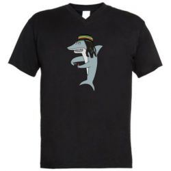 Мужская футболка  с V-образным вырезом Shark Rastaman - PrintSalon