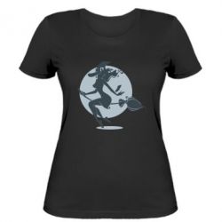 Женская футболка Silhouette of a witch on a broom