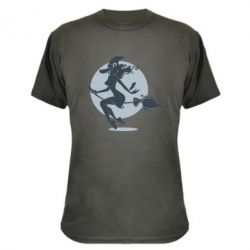 Камуфляжна футболка Silhouette of a witch on a broom - PrintSalon