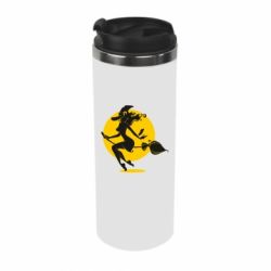 Термокружка Silhouette of a witch on a broom - PrintSalon