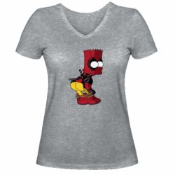 Женская футболка с V-образным вырезом Simpson Kiss my Ass Deadpool - PrintSalon