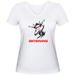Женская футболка с V-образным вырезом Skidiving - PrintSalon