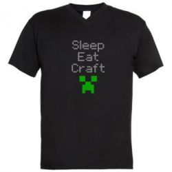 Мужская футболка  с V-образным вырезом Sleep,eat, craft - PrintSalon