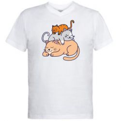 Мужская футболка  с V-образным вырезом Sleeping cats - PrintSalon