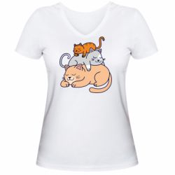 Женская футболка с V-образным вырезом Sleeping cats - PrintSalon