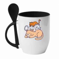 Чашка с ложкой Sleeping cats - PrintSalon