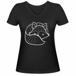 Женская футболка с V-образным вырезом Sleeping fox - PrintSalon