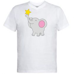 Мужская футболка  с V-образным вырезом Слон со звездочкой - PrintSalon