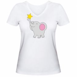 Женская футболка с V-образным вырезом Слон со звездочкой - PrintSalon