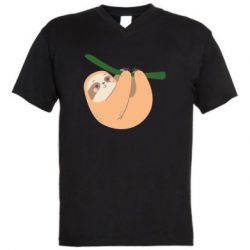 Мужская футболка  с V-образным вырезом Sloth on a branch - PrintSalon