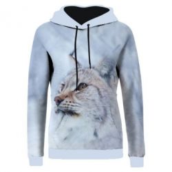 Жіноче 3D худі Снігова рись-PrintSalon Жіноче 3D худі Снігова рись