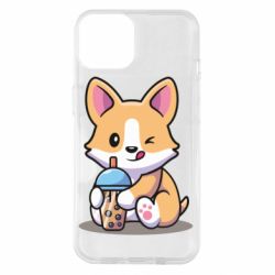 Чехол для iPhone 14 Собачька пьет боба ти