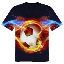 Мужская футболка 3D Soccer ball on fire in space-PrintSalon Мужская футболка 3D Soccer ball on fire in space
