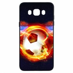 Чехол для Samsung J7 2016 Soccer ball on fire in space - PrintSalon