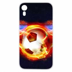 Чехол для iPhone XR Soccer ball on fire in space