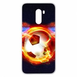 Чехол для Xiaomi Pocophone F1 Soccer ball on fire in space - PrintSalon