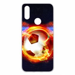 Чехол для Xiaomi Redmi 7 Soccer ball on fire in space - PrintSalon