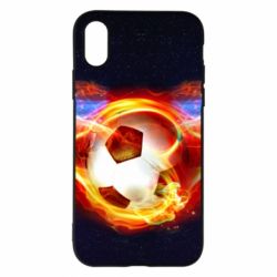 Чехол для iPhone X/Xs Soccer ball on fire in space - PrintSalon
