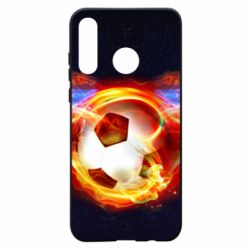 Чехол для Huawei P30 Lite Soccer ball on fire in space - PrintSalon