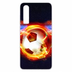 Чехол для Huawei P30 Soccer ball on fire in space - PrintSalon