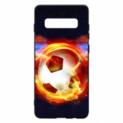 Чехол для Samsung S10+ Soccer ball on fire in space - PrintSalon