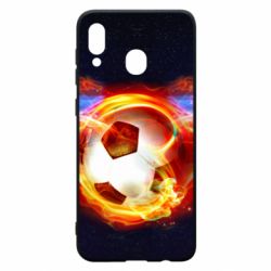 Чехол для Samsung A30 Soccer ball on fire in space - PrintSalon
