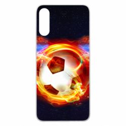 Чехол для Samsung A70 Soccer ball on fire in space - PrintSalon