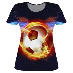 Женская футболка 3D Soccer ball on fire in space - PrintSalon