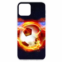 Чехол для iPhone 12 Soccer ball on fire in space - PrintSalon