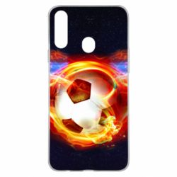 Чехол для Samsung A20s Soccer ball on fire in space - PrintSalon