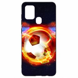 Чехол для Samsung A21s Soccer ball on fire in space - PrintSalon