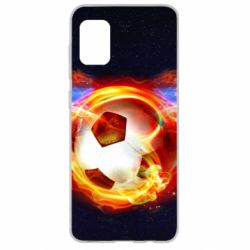 Чехол для Samsung A31 Soccer ball on fire in space - PrintSalon