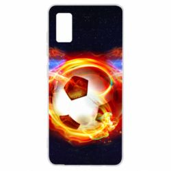Чехол для Samsung A41 Soccer ball on fire in space - PrintSalon