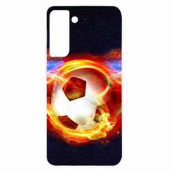 Чехол для Samsung S21 Soccer ball on fire in space - PrintSalon