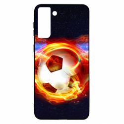 Чехол для Samsung S21+ Soccer ball on fire in space - PrintSalon