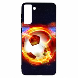 Чехол для Samsung S21 Ultra Soccer ball on fire in space - PrintSalon