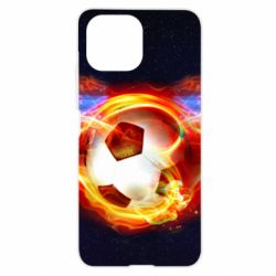 Чехол для Xiaomi Mi11 Lite Soccer ball on fire in space - PrintSalon