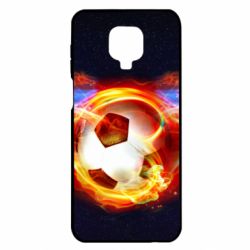 Чехол для Xiaomi Redmi Note 9S/9Pro/9Pro Max Soccer ball on fire in space - PrintSalon