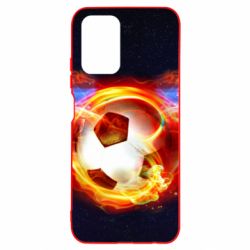 Чехол для Xiaomi Redmi Note 10 Soccer ball on fire in space - PrintSalon